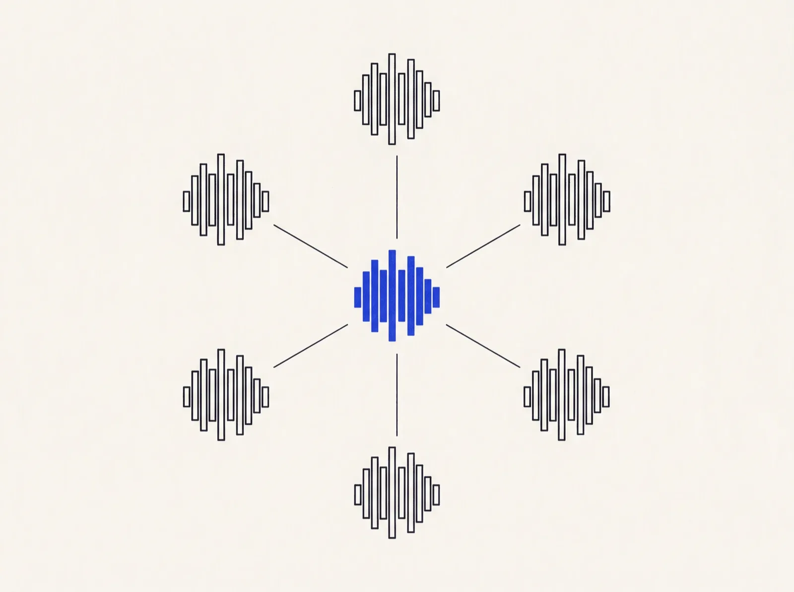 One solid waveform mark repeated as six smaller outlined copies around it.